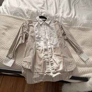 Banana Republic Green, Beige, and White Oversized Small Button Down Shirt